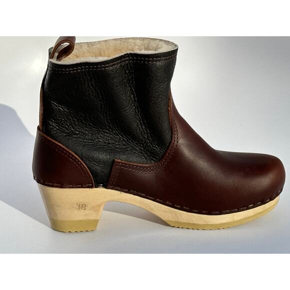 No. 6 Store 5" Pull On Shearling Clog Boot on Mid Heel Brown Aviator Size 38 NIB - Picture 6 of 16